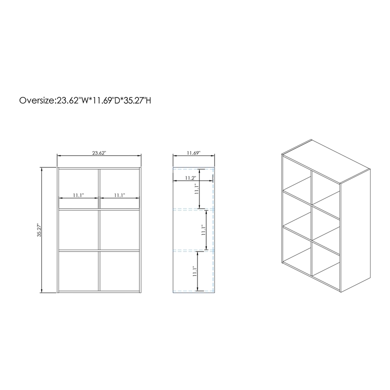 Furniture of America Seni Stackable Wood 6-Cube Bookcase in Gray