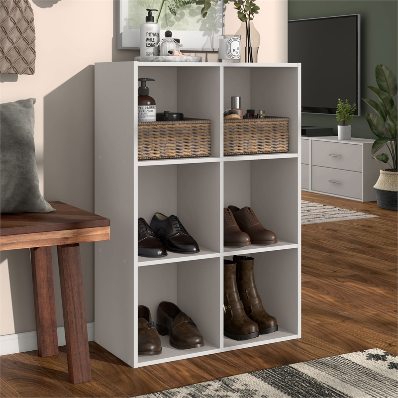 Furniture of America Seni Stackable Wood 6-Cube Bookcase in Gray