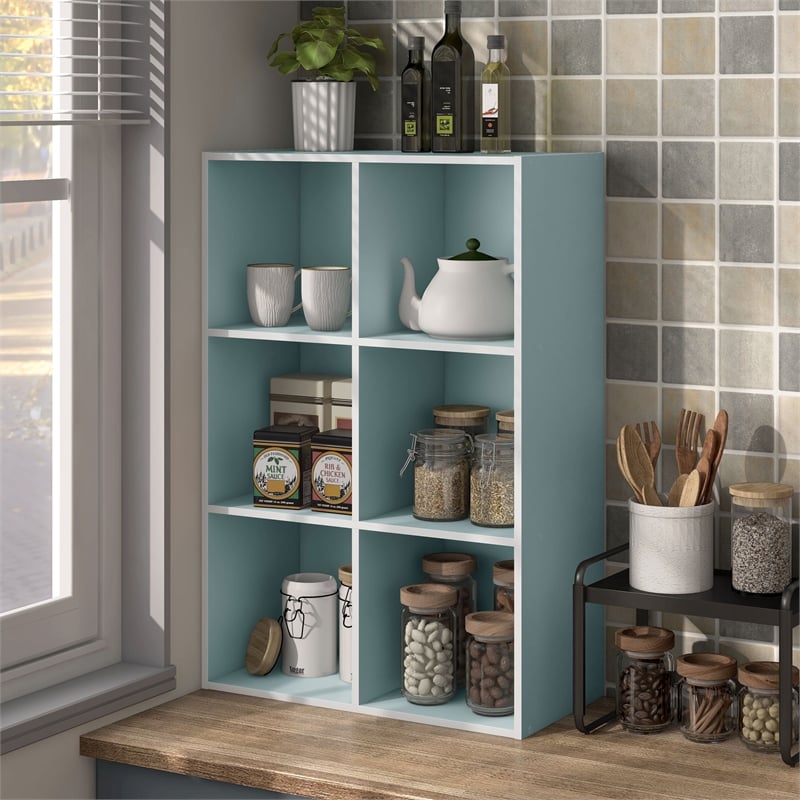 Furniture of America Seni Stackable Wood 6-Cube Bookcase in Light Blue