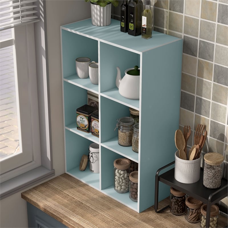 Furniture of America Seni Stackable Wood 6-Cube Bookcase in Light Blue