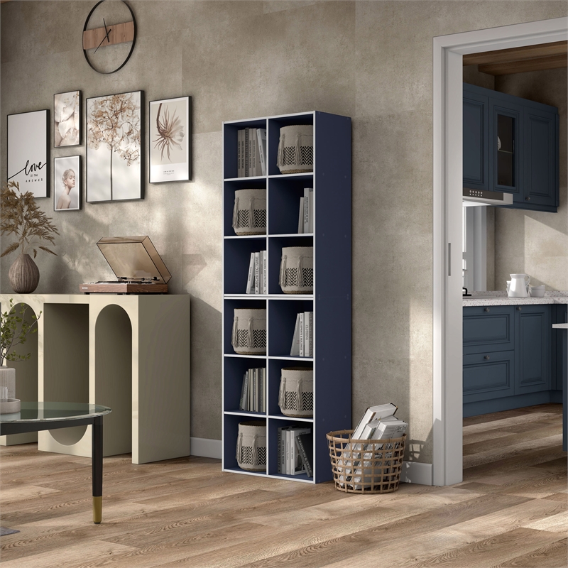 Furniture of America Seni Stackable Wood 6-Cube Bookcase in Steel Blue