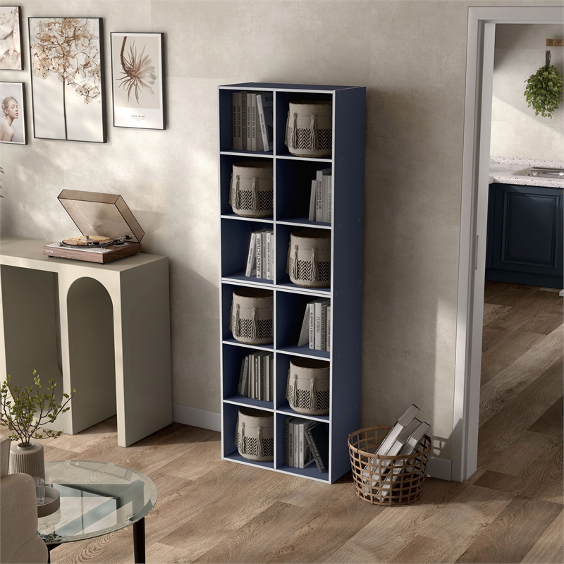 Furniture of America Seni Stackable Wood 6-Cube Bookcase in Steel Blue