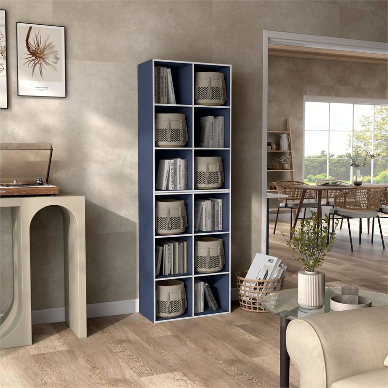 Furniture of America Seni Stackable Wood 6-Cube Bookcase in Steel Blue