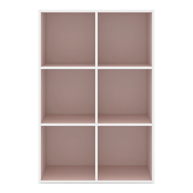 Furniture of America Seni Stackable Wood 6-Cube Bookcase in Light Pink