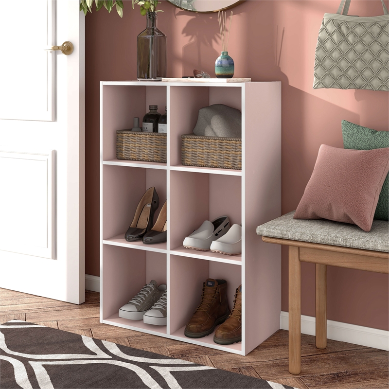 Furniture of America Seni Stackable Wood 6-Cube Bookcase in Light Pink