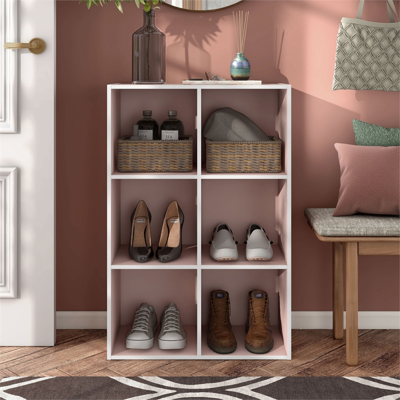 Furniture of America Seni Stackable Wood 6-Cube Bookcase in Light Pink