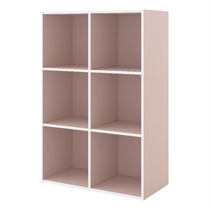 Furniture of America Seni Stackable Wood 6-Cube Bookcase in Light Pink