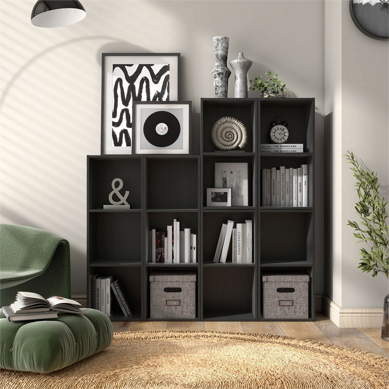 Furniture of America Seni Stackable Wood 2-Cube Bookcase in Black
