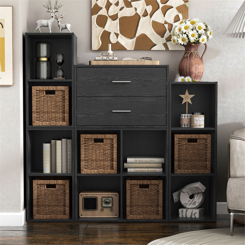 Furniture of America Seni Stackable Wood 2-Drawer Bookcase in Black