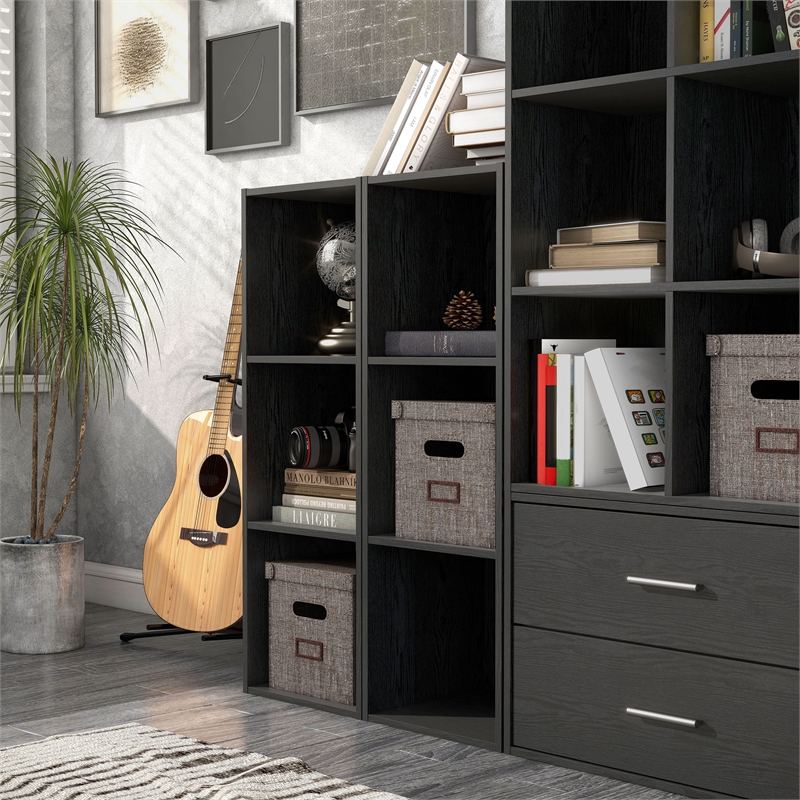 Furniture of America Seni Stackable Wood 3-Cube Bookcase in Black
