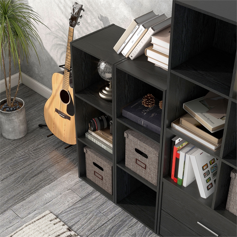 Furniture of America Seni Stackable Wood 3-Cube Bookcase in Black