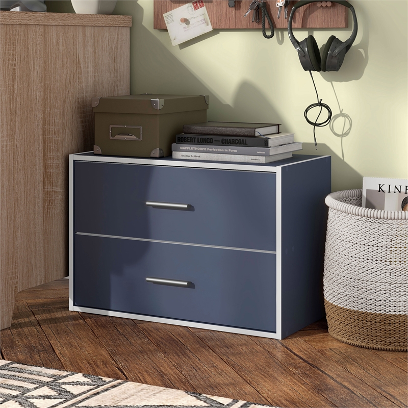 Furniture of America Seni Stackable Wood 2-Drawer Bookcase in Steel Blue