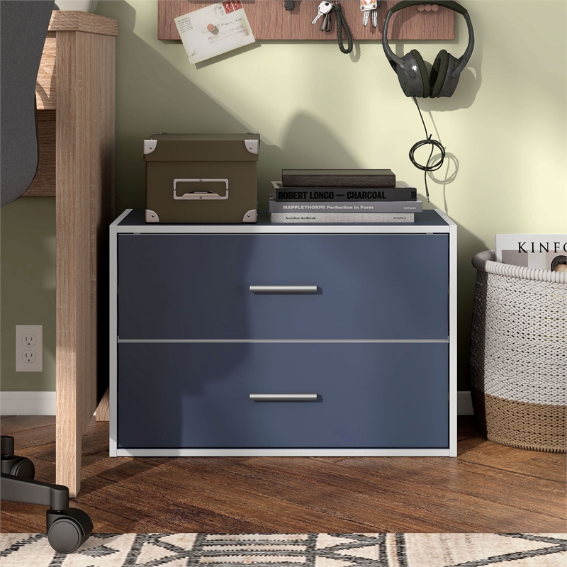 Furniture of America Seni Stackable Wood 2-Drawer Bookcase in Steel Blue