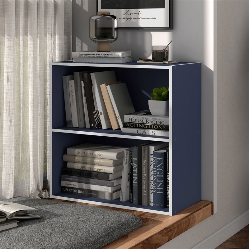 Furniture of America Seni Stackable Wood 2-Shelf Bookcase in Steel Blue