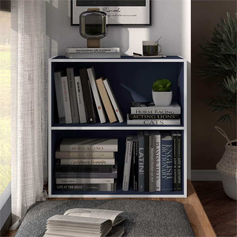 Furniture of America Seni Stackable Wood 2-Shelf Bookcase in Steel Blue