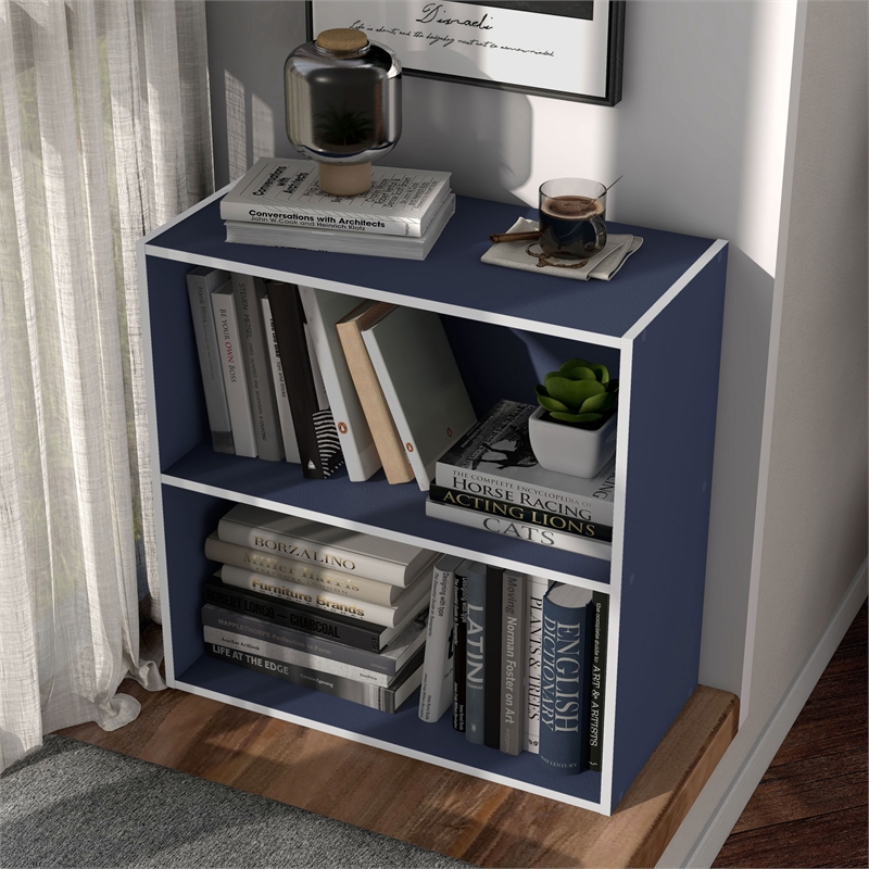 Furniture of America Seni Stackable Wood 2-Shelf Bookcase in Steel Blue