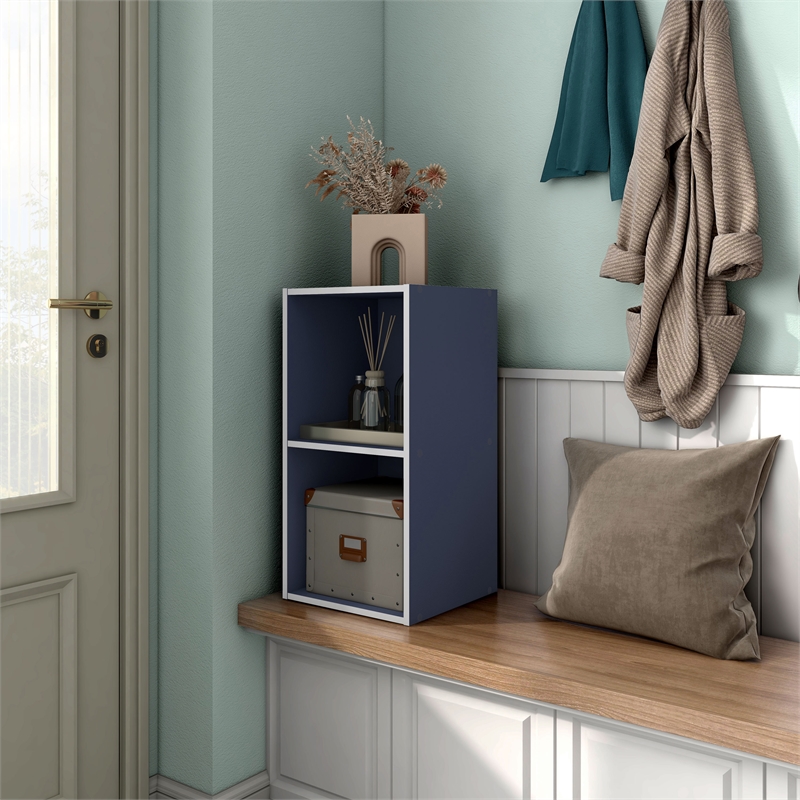 Furniture of America Seni Stackable Wood 2-Cube Bookcase in Steel Blue