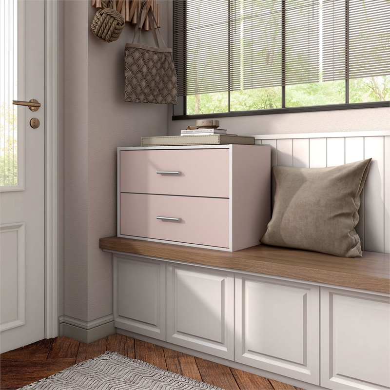 Furniture of America Seni Stackable Wood 2-Drawer Bookcase in Light Pink