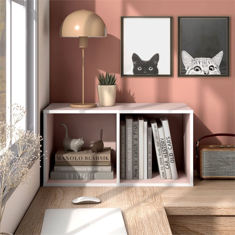 Furniture of America Seni Stackable Wood 2-Cube Bookcase in Light Pink