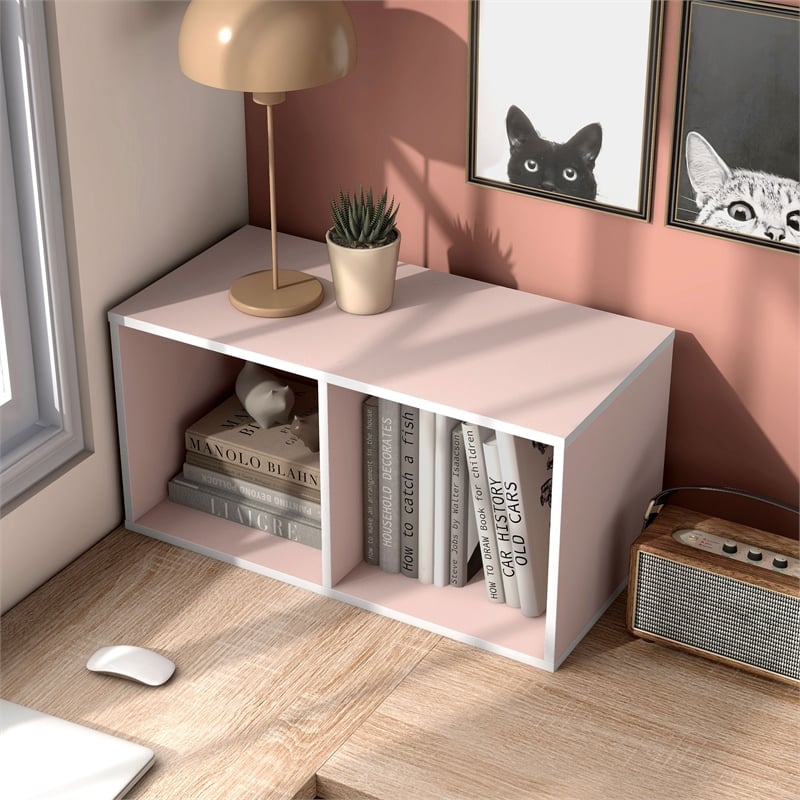 Furniture of America Seni Stackable Wood 2-Cube Bookcase in Light Pink