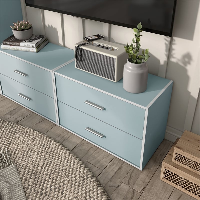 Furniture of America Seni Stackable Wood 2-Drawer Bookcase in Light Blue