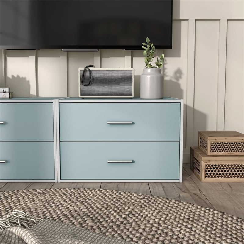 Furniture of America Seni Stackable Wood 2-Drawer Bookcase in Light Blue
