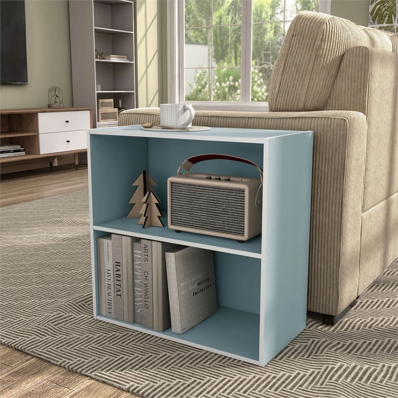 Furniture of America Seni Stackable Wood 2-Shelf Bookcase in Light Blue