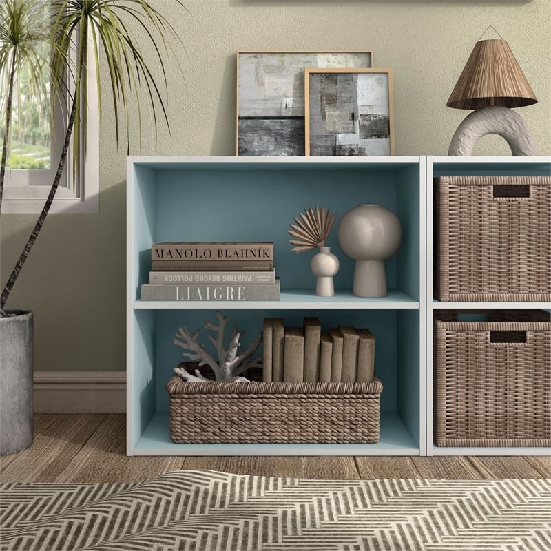 Furniture of America Seni Stackable Wood 2-Shelf Bookcase in Light Blue