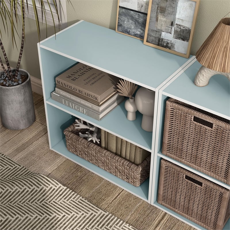 Furniture of America Seni Stackable Wood 2-Shelf Bookcase in Light Blue