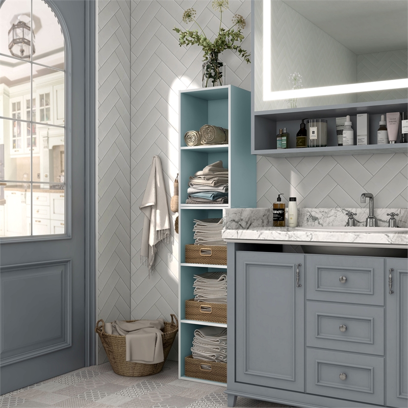 Furniture of America Seni Stackable Wood 2-Cube Bookcase in Light Blue