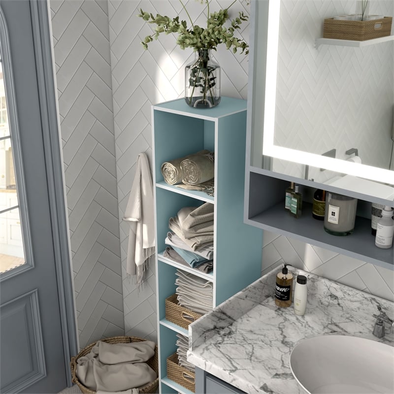 Furniture of America Seni Stackable Wood 2-Cube Bookcase in Light Blue