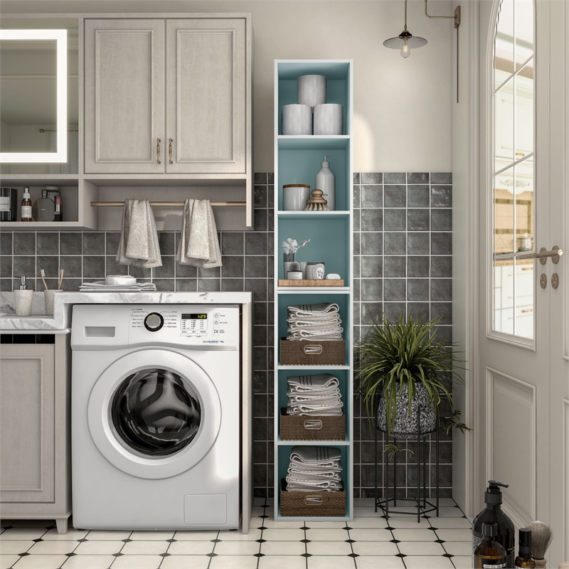 Furniture of America Seni Stackable Wood 3-Cube Bookcase in Light Blue