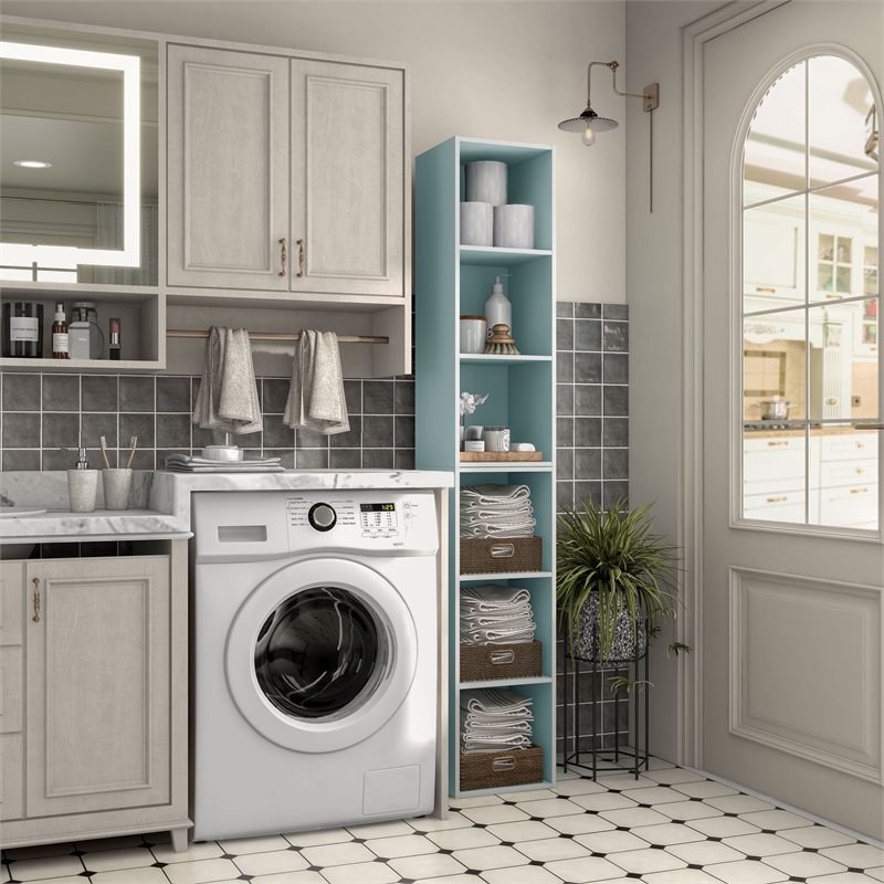 Furniture of America Seni Stackable Wood 3-Cube Bookcase in Light Blue