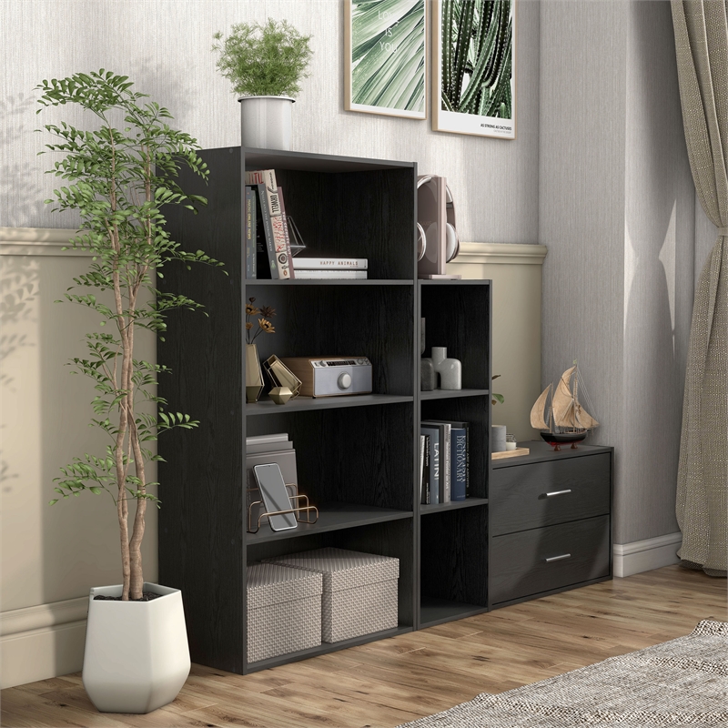 Furniture of America Seni Stackable Wood 4-Shelf Bookcase in Black