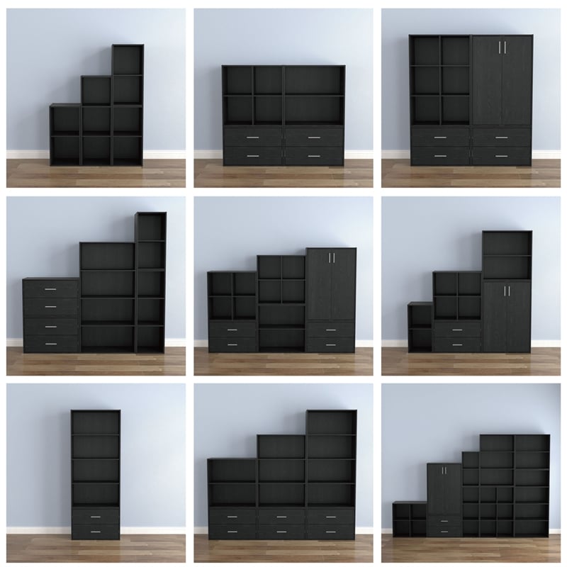 Furniture of America Seni Stackable Wood 4-Cube Bookcase in Black