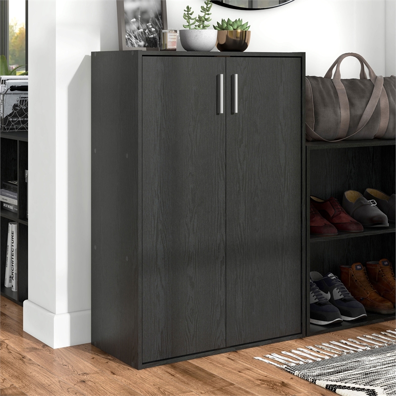 Furniture of America Seni Stackable Wood 3-Shelf Black Bookcase with Door