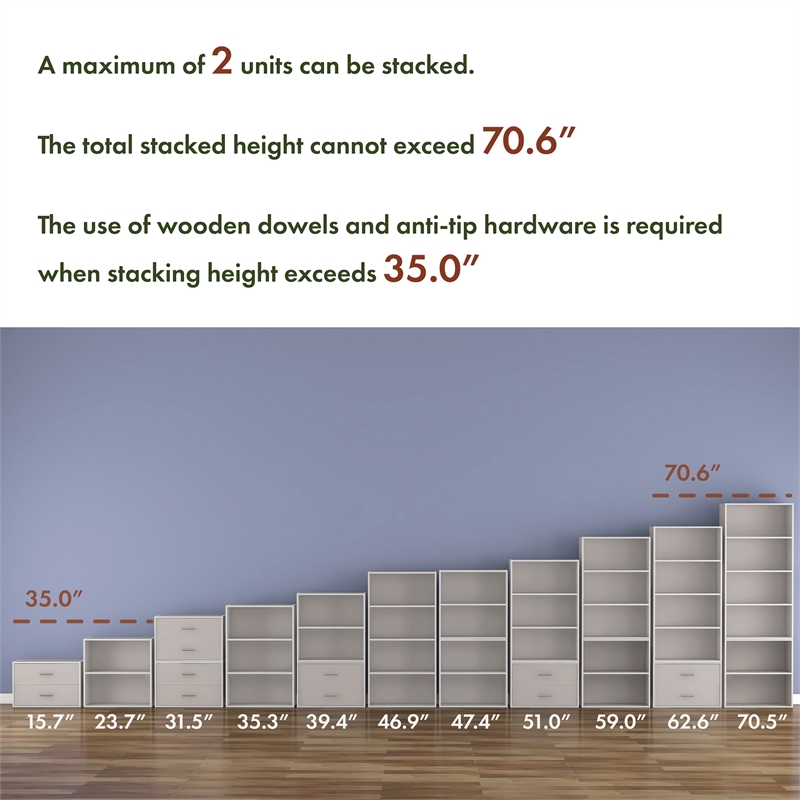 Furniture of America Seni Stackable Wood 4-Shelf Bookcase in Gray