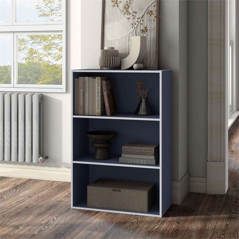 Furniture of America Seni Stackable Wood 3-Shelf Bookcase in Steel Blue