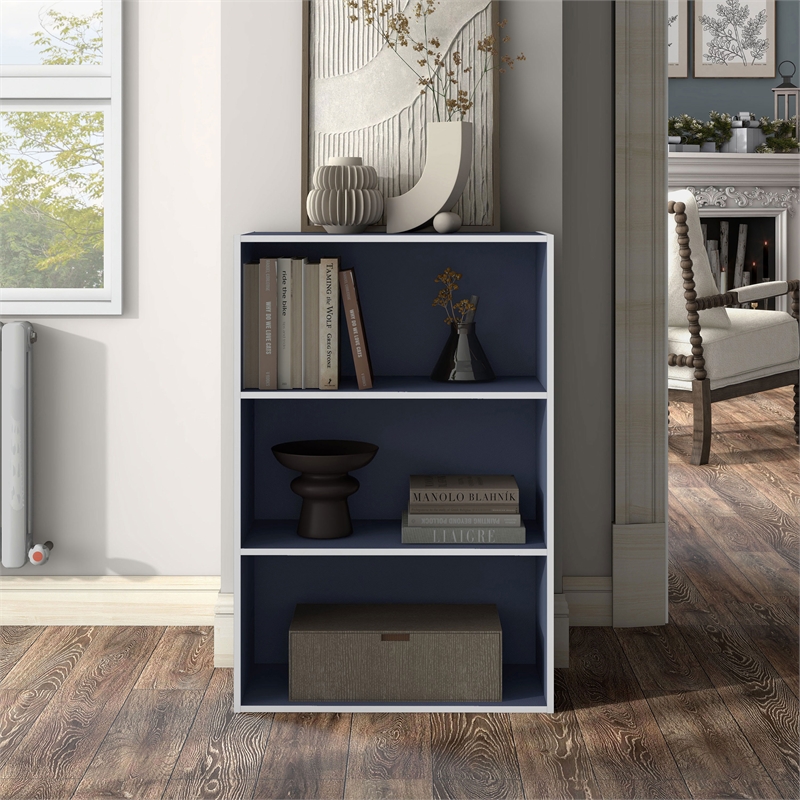 Furniture of America Seni Stackable Wood 3-Shelf Bookcase in Steel Blue