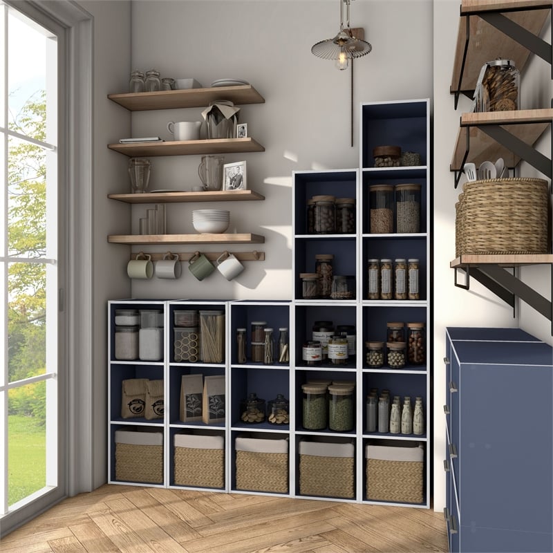 Furniture of America Seni Stackable Wood 3-Cube Bookcase in Steel Blue