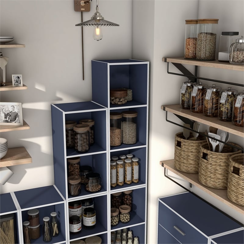 Furniture of America Seni Stackable Wood 3-Cube Bookcase in Steel Blue