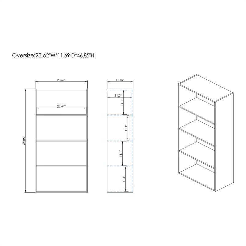 Furniture of America Seni Stackable Wood 4-Shelf Bookcase in Steel Blue