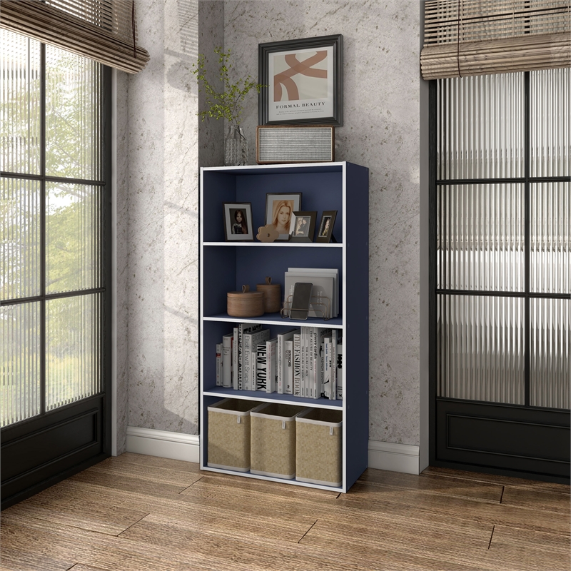 Furniture of America Seni Stackable Wood 4-Shelf Bookcase in Steel Blue