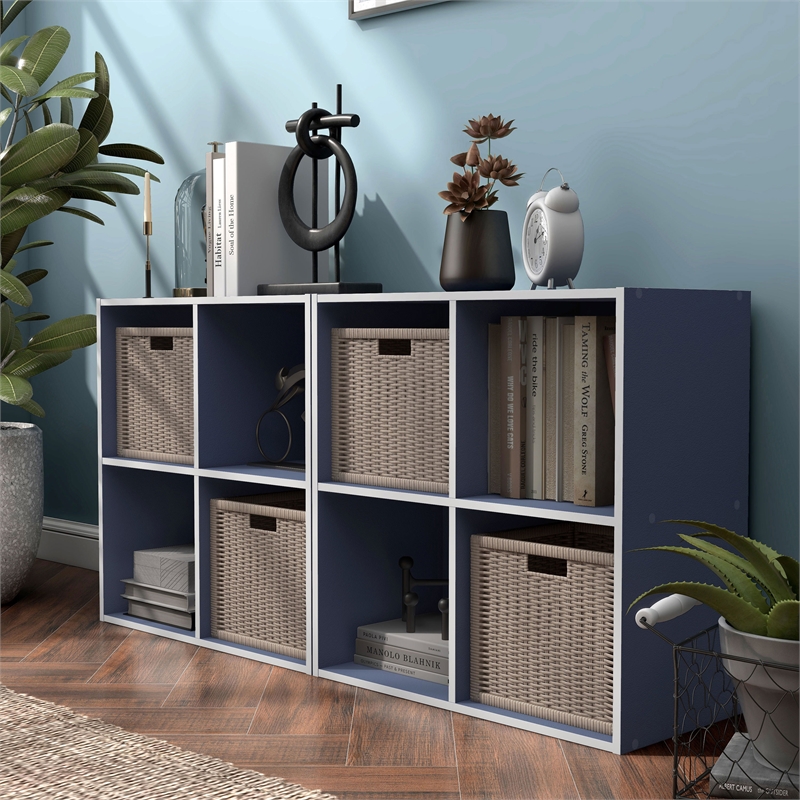 Furniture of America Seni Stackable Wood 4-Cube Bookcase in Steel Blue