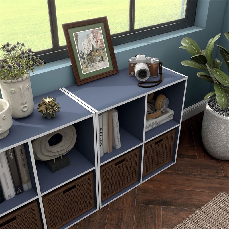 Furniture of America Seni Stackable Wood 4-Cube Bookcase in Steel Blue