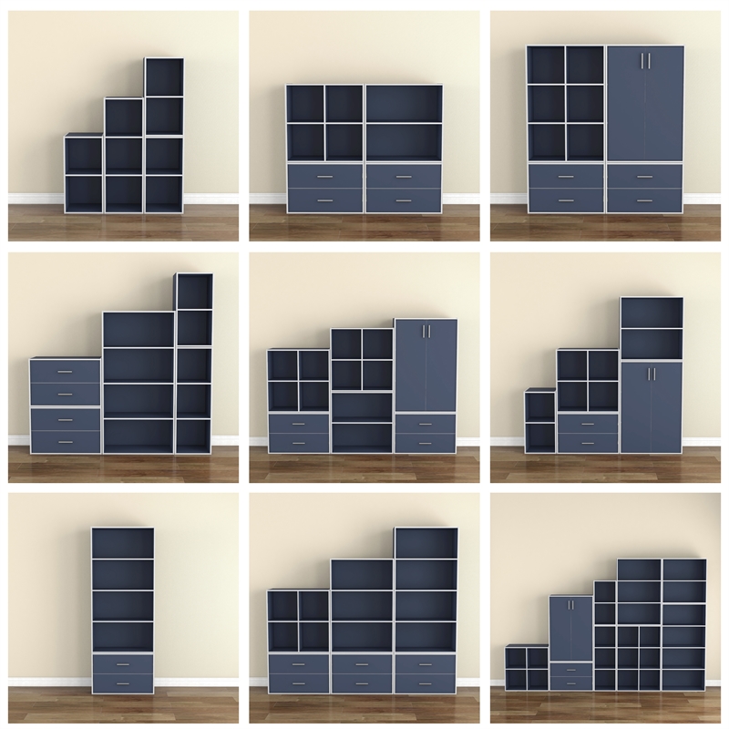 Furniture of America Seni Stackable Wood 4-Cube Bookcase in Steel Blue