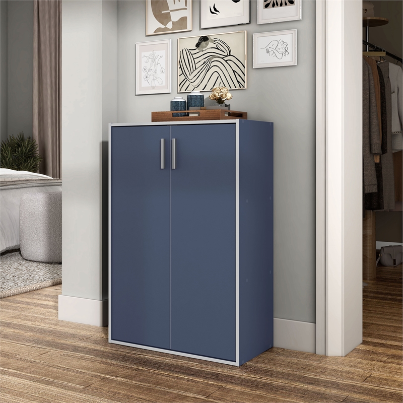 Furniture of America Seni Stackable Wood 3-Shelf Steel Blue Bookcase with Door