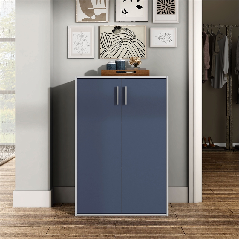 Furniture of America Seni Stackable Wood 3-Shelf Steel Blue Bookcase with Door