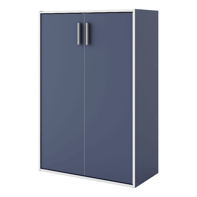 Furniture of America Seni Stackable Wood 3-Shelf Steel Blue Bookcase with Door