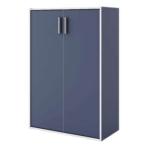 Furniture of America Seni Stackable Wood 3-Shelf Steel Blue Bookcase with Door